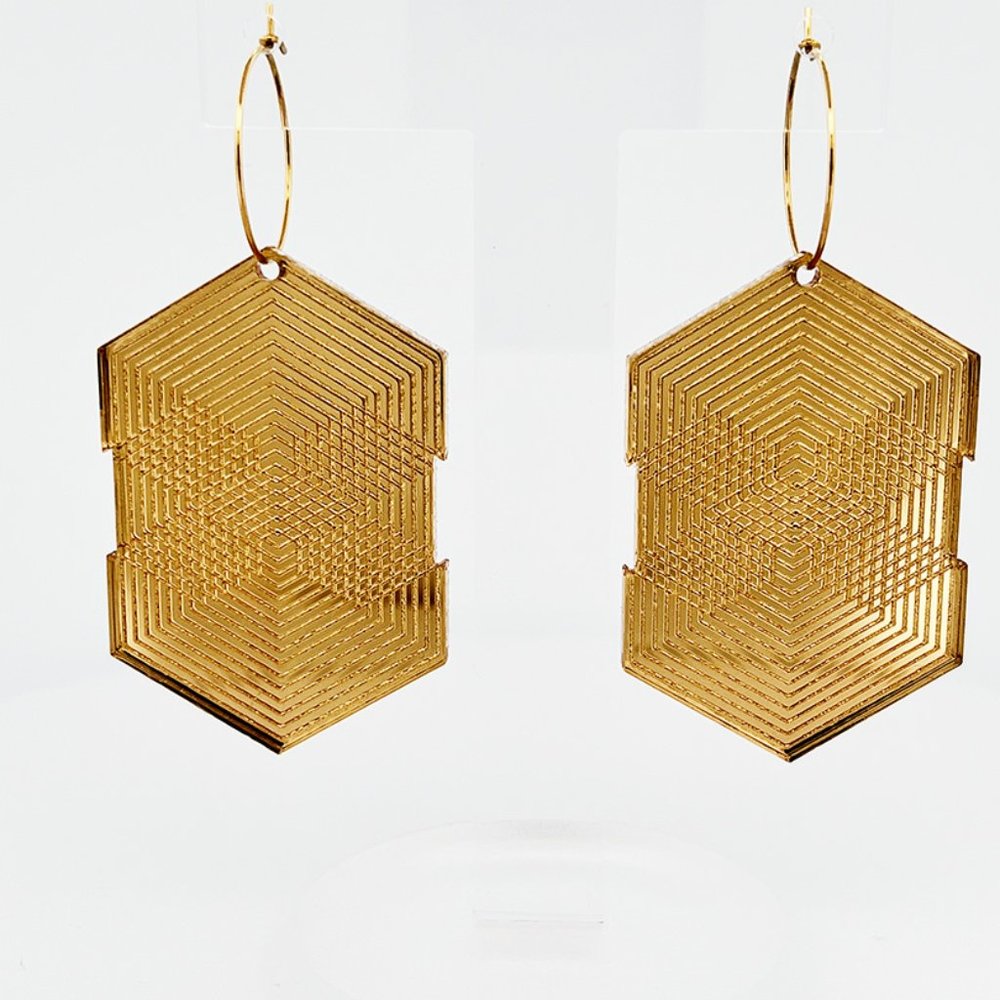 Gold Acrylic Geometric earrings with small rings